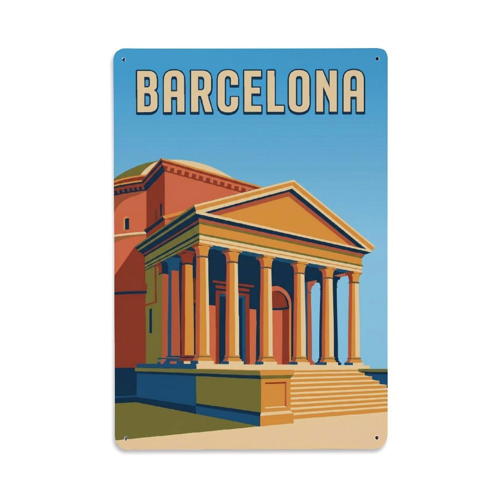 Vintage Travel Temple Spain Historic Metal Tin Sign