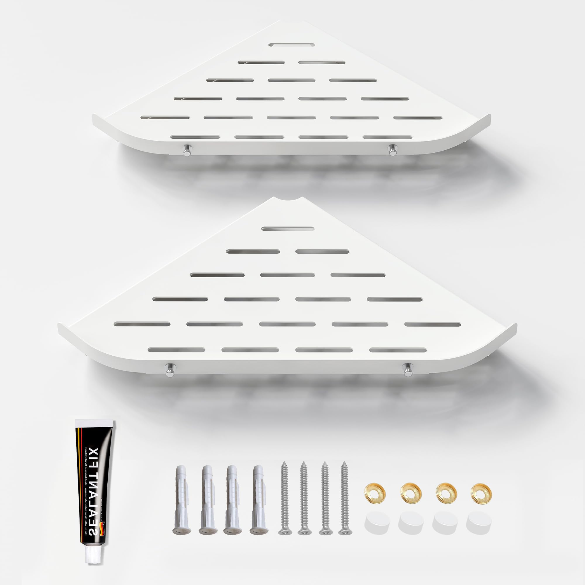 Neodrain 2 estantes de ducha esquineros de acero inoxidable sin taladrar, color blanco, con ganchos para el baño, soporte para champú, 2 unidades