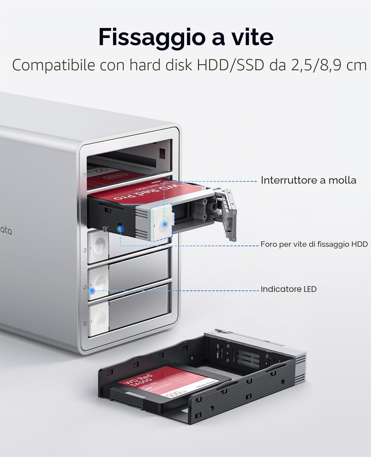 ORICO Enclosure RAID 5 Alloggiamenti per Dischi Rigidi HDD/SSD SATA da 2,5/3,5 Pollici Fino a 5 x 22 TB, Docking Station USB 3.0 in Alluminio per Dischi Rigidi, Supporta RAID 0/1/5/10/PM (9958RU3)