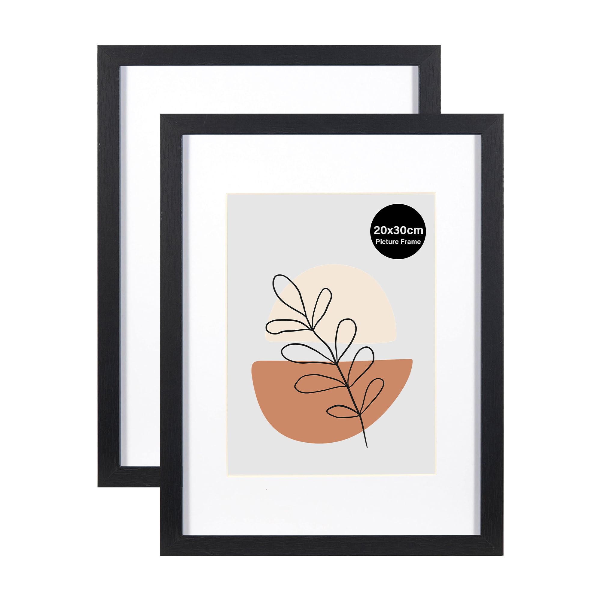 KAIWIN Set of 2 Picture Frames, 20 x 30 cm (7.9 x 11.8 inches), Black Frames with Mat 15 x 20 cm (5.9 x 7.9 inches), Wooden Frames with Acrylic Glass for Hanging and Standing, for Pictures, Posters — image 1