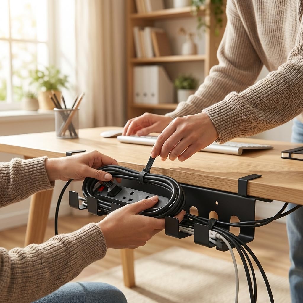 Organizador Cables Escritorio (Pack 2) - Bandeja Pasacables Metálica bajo Mesa para Regletas y Cargadores - 43 cm - Negro - Oficina, Hogar y Gaming