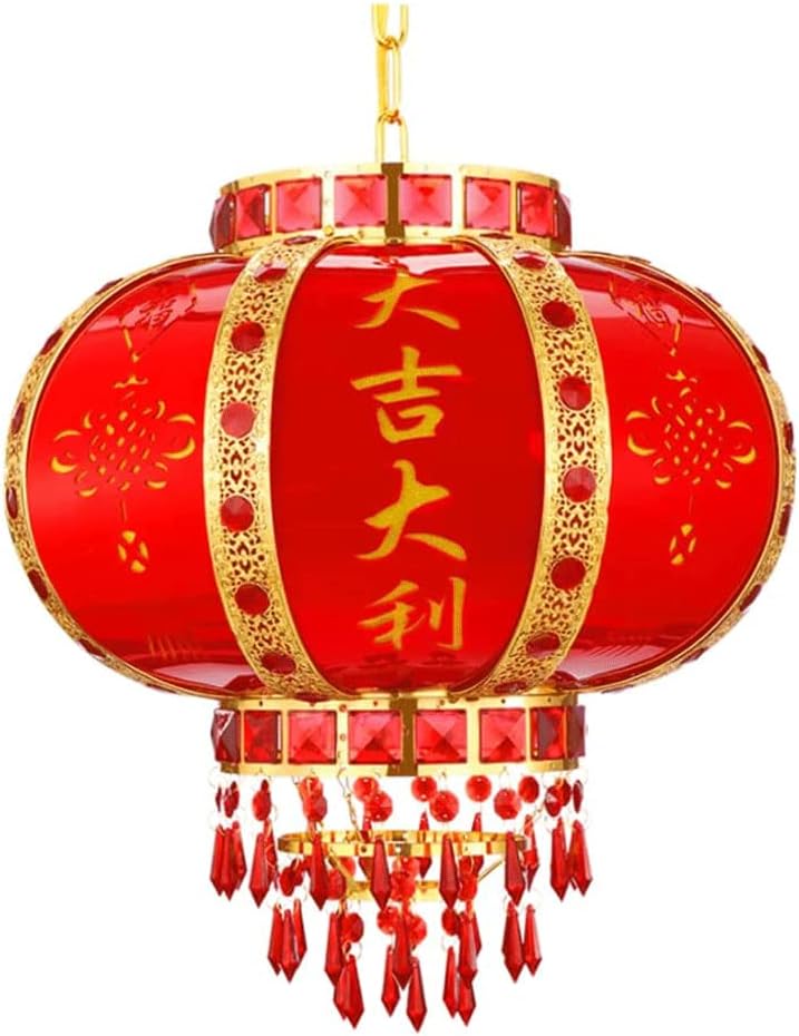 PAASHE Chinese Lantern Traditional Chinese Lanterns, Hanging Paper Lanterns, Chinese Red Lantern Led Chandelier Crystal 360° Rotation Lantern Elegant Atmosphere