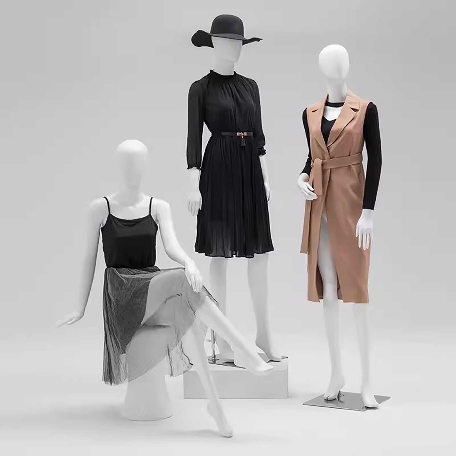 Generisch Schaufensterpuppe, Ganzkörper-Damen-Schneiderpuppe, robuste weiße Kunststoff-Schneiderpuppe mit Kopf, Kleiderständer für Damenbekleidung, Torso für den Modeeinzelhandel, Größe 3