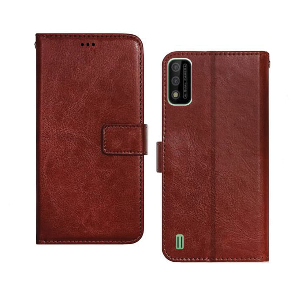 Pinaaki Enterprises ITEL A26 Flip Case | Premium Leather Finish Flip Cover | with Card Pockets | Wallet Stand |Complete Protection Flip Cover for ITEL A26 - Brown