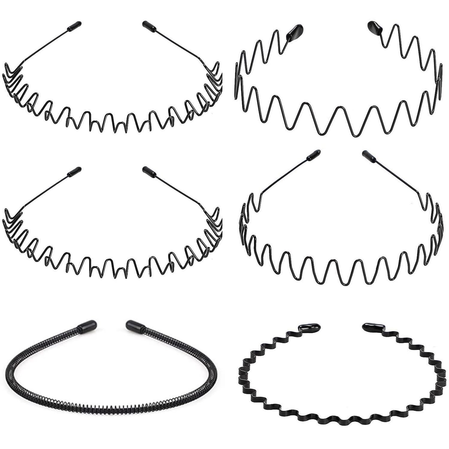 6Pcs Black Metal Wavy Headband Men Women Hair Band Head Hoops Bands Sport Headbands Headwear Hairband Bangs Hair Accessories - 200000297