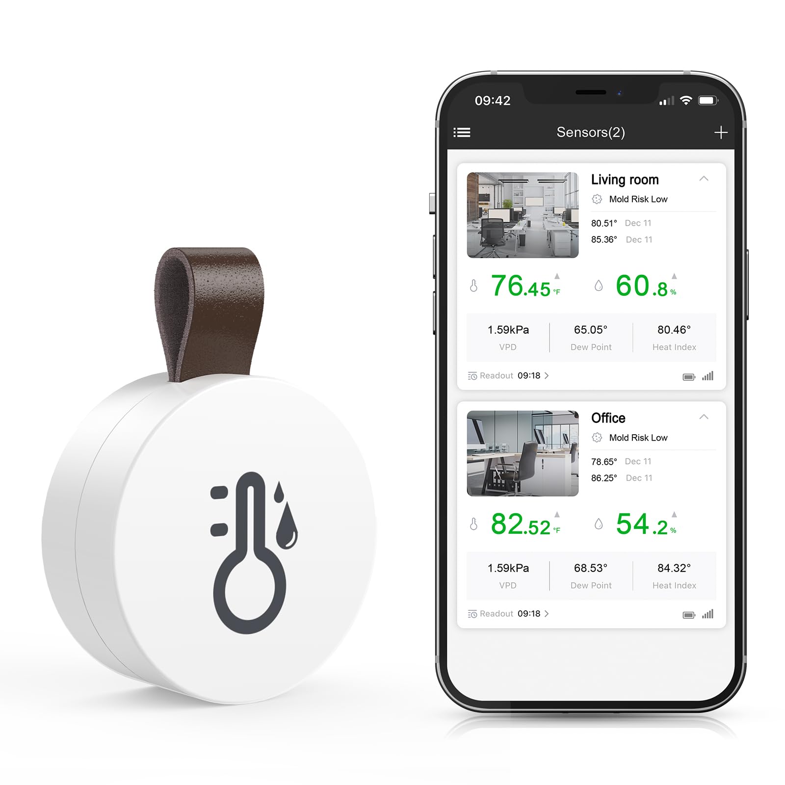 Brifit Bluetooth Thermometer Hygrometer, Temperatur Feuchtigkeitssensor mit Smart Sensor App, Mini Thermometer Innen mit Datenaufzeichnung für Babyzimmer, Gewächshaus, Garage, Büro