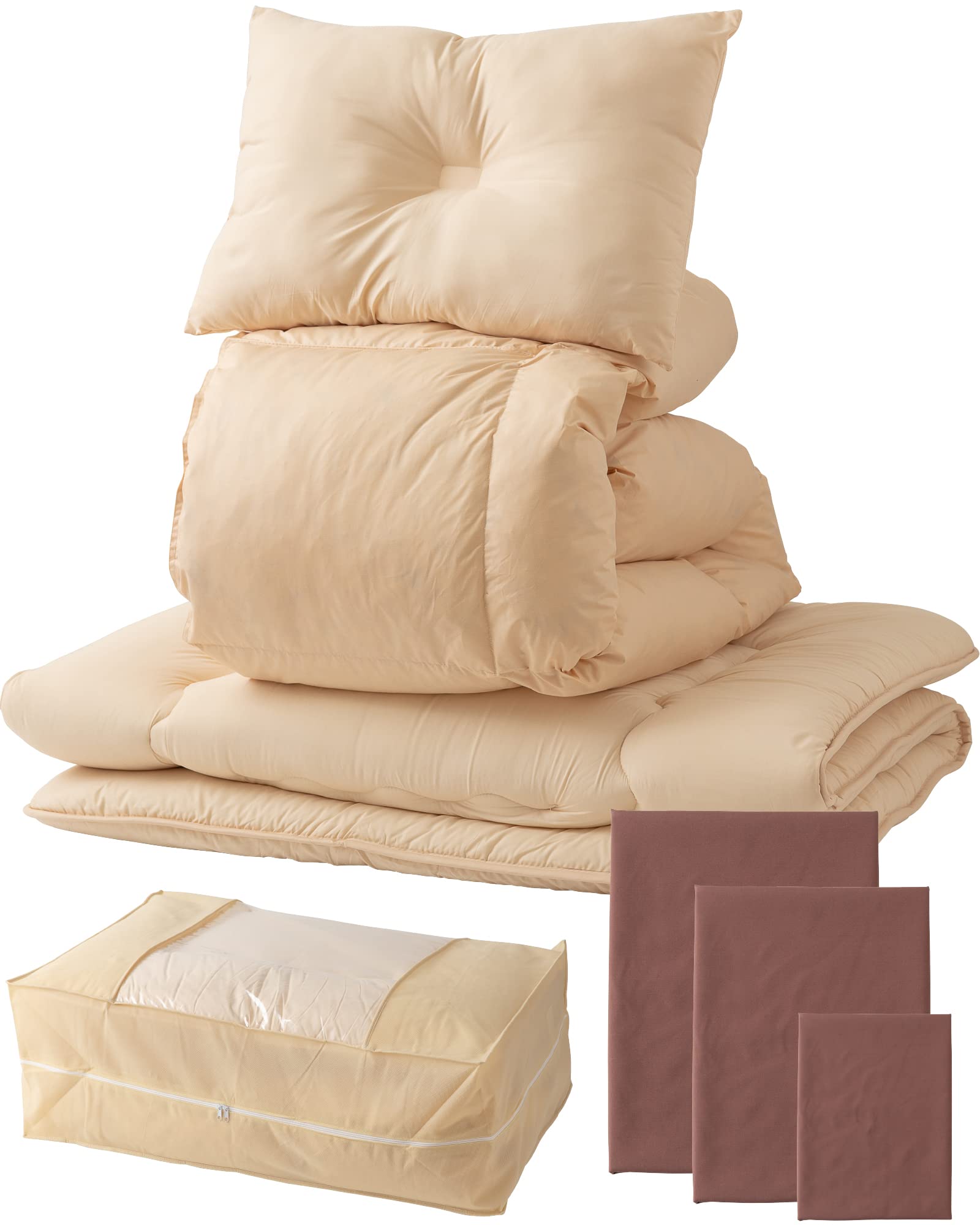 AQUA(アクア) Set, 80%, 20% Cotton, Feather [Comforter/Pillow] Side, Filling [Cover] 100% Polyester. Storage Bag: PVC + Non-Woven Fabric, 6086_Brown, ダブル-image-22
