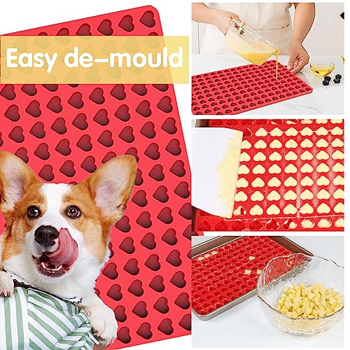 Backmatte Hundekekse, 1.5 cm Silikon Backmatte, 150 Löcher Hundekekse Backform, Herzenbackform, Hundekekse Mini Backunterlage für Hundekekse und Leckerlis DIY (Rot)