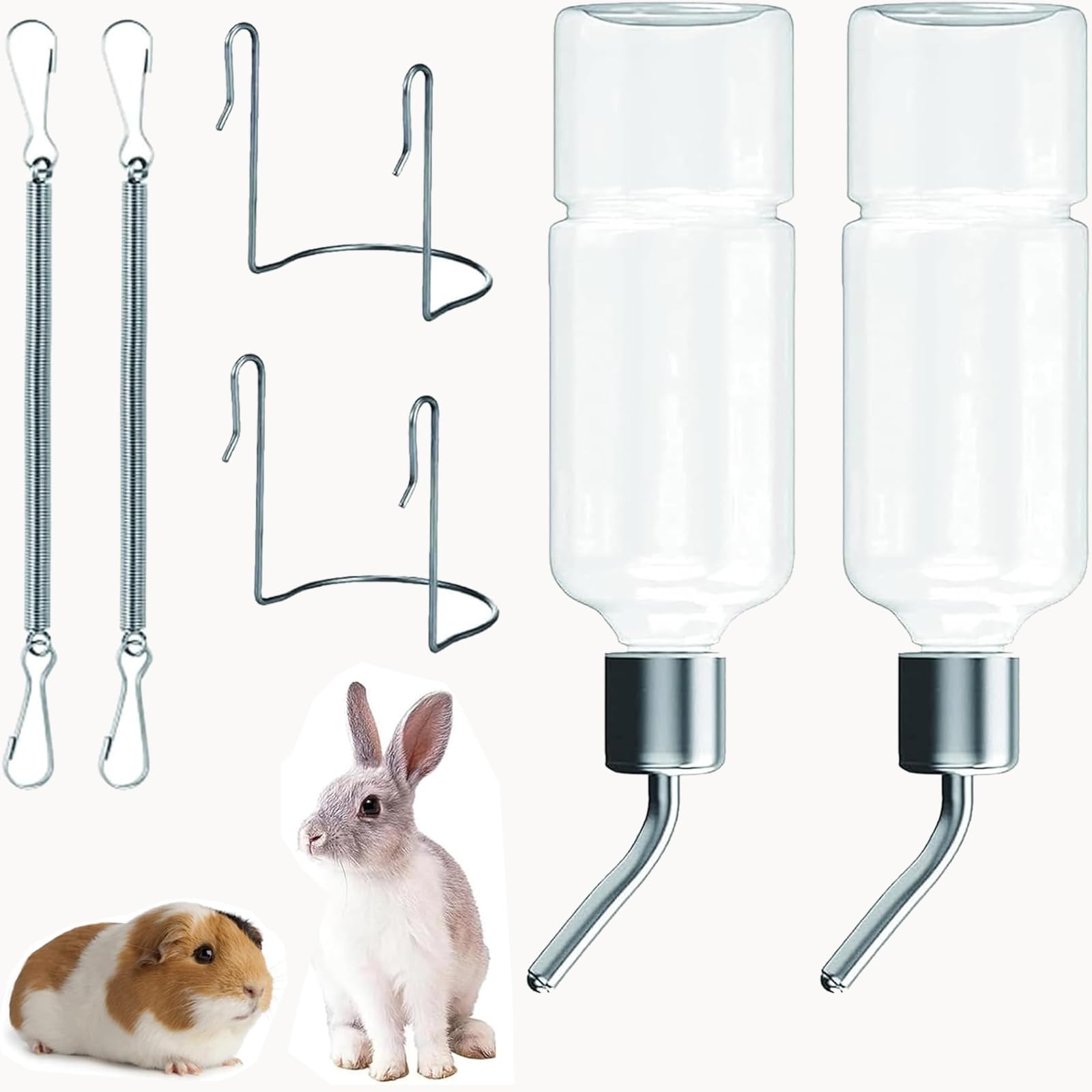 ZKFSIE 2 PCS Pet Water Bottle With Holder for Rabbits Chinchillas, Guinea Pigs, Small Puppy, Kitten and Ferrets