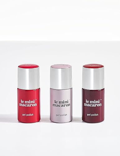 le mini macaron Merry Sweets - Trío de esmaltes de gel 3 colores de esmalte de uñas navideñas Merengue el más pálido de las rosas Terciopelo rojo