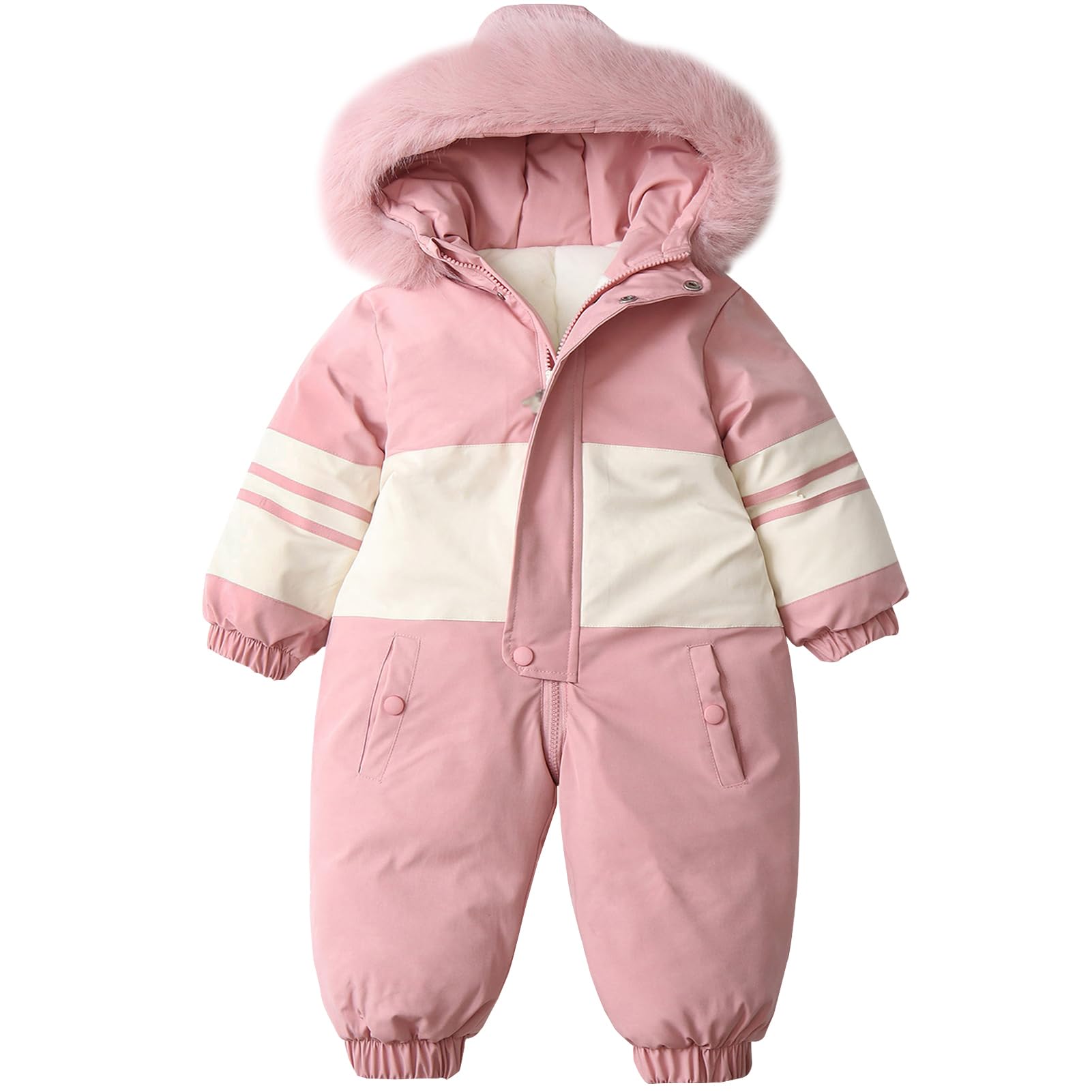 Combinaison de Ski Enfant Fille à Capuche Barboteuses Fille Zippée Doudoune Une Pièce Bébé pour Hiver