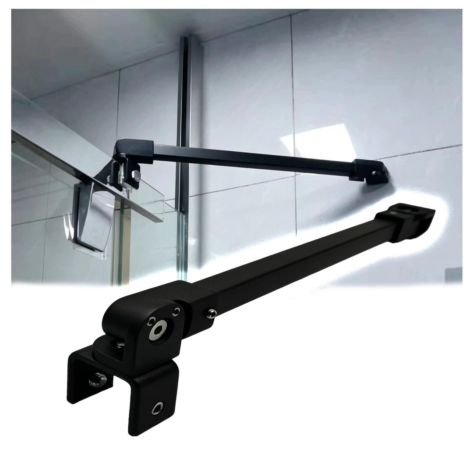 Wahhwf Matte Black 19.7–47.2In Length Shower Door Support Rod 360°, 304 Stainless Steel Glass-To-Wall Stabilizer Bar For 0.5-0.8In(13-20Mm) Frameless/Frame Glass Panels(47.2In/120Cm)