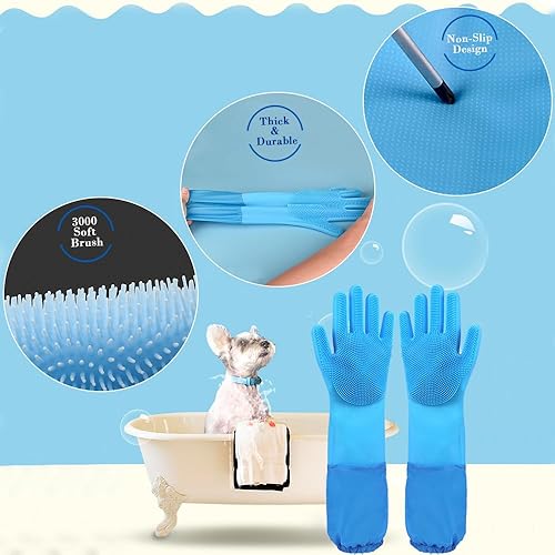 Miniatura 9 de Guantes de aseo para mascotas, guantes de limpieza de silicona resistentes al calor con dientes de alta densidad, guantes de aseo para perros, 1 par