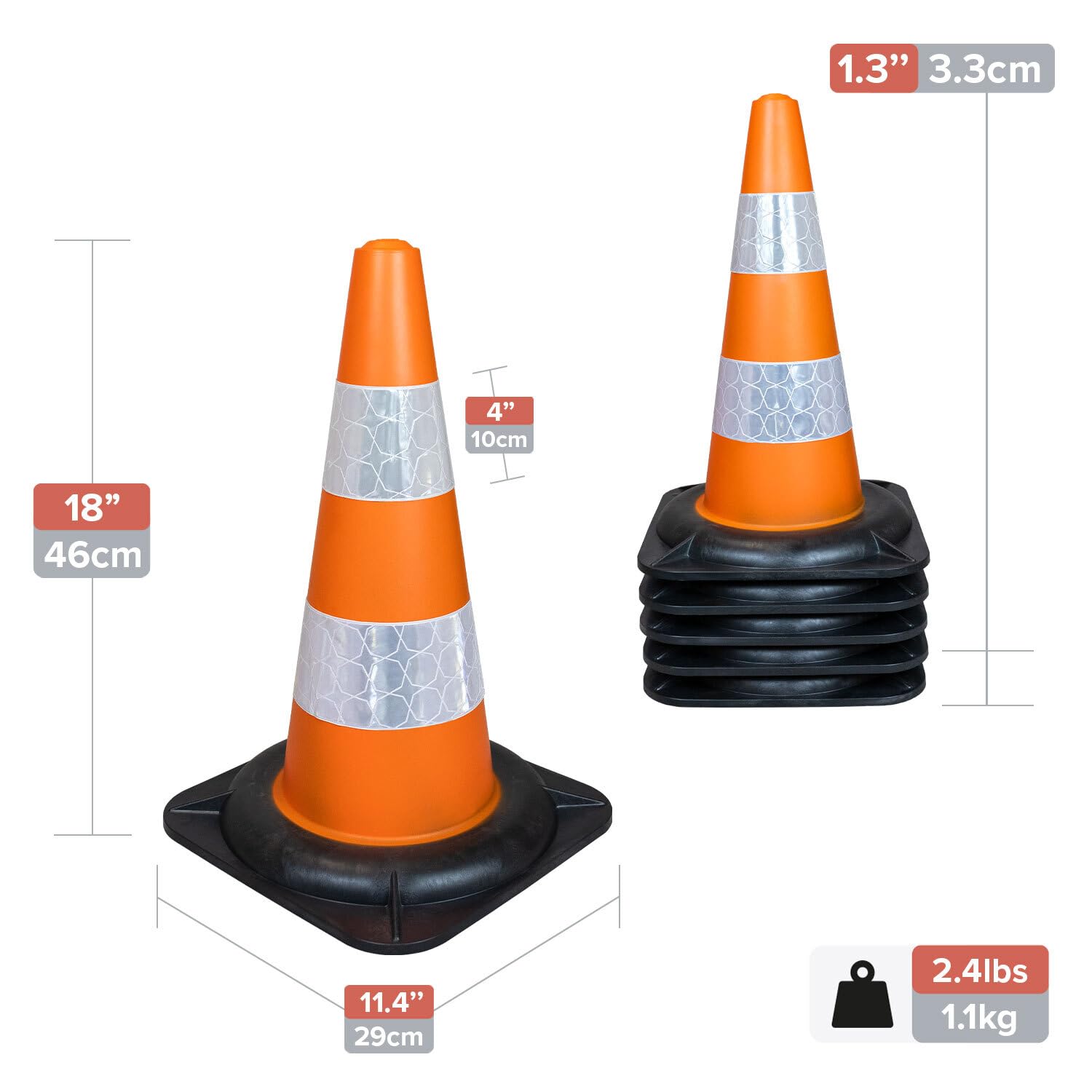 Conos de señalización Street Solutions. Conos de tráfico para uso doméstico y comercial. Conos de prohibido aparcar. Hechos de PVC resistente 100% reciclado. Juego de 6 conos de 45 cm.
