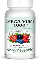 Vista 1 de Maxi Health Omega Yums 1000 - Apto para niños, sabor afrutado, 110 cápsulas de cápsula blanda, Kosher