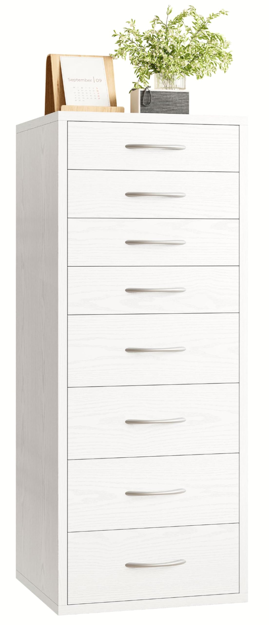 IRONCK Kommode Weiß mit 8 Schubladen, Schubladenschrank Schmal mit Griffen,Kommodenschrank für Schlafzimmer, Schubladenkommode für Wohnzimmer, Büro, Flur, 45x40x105cm