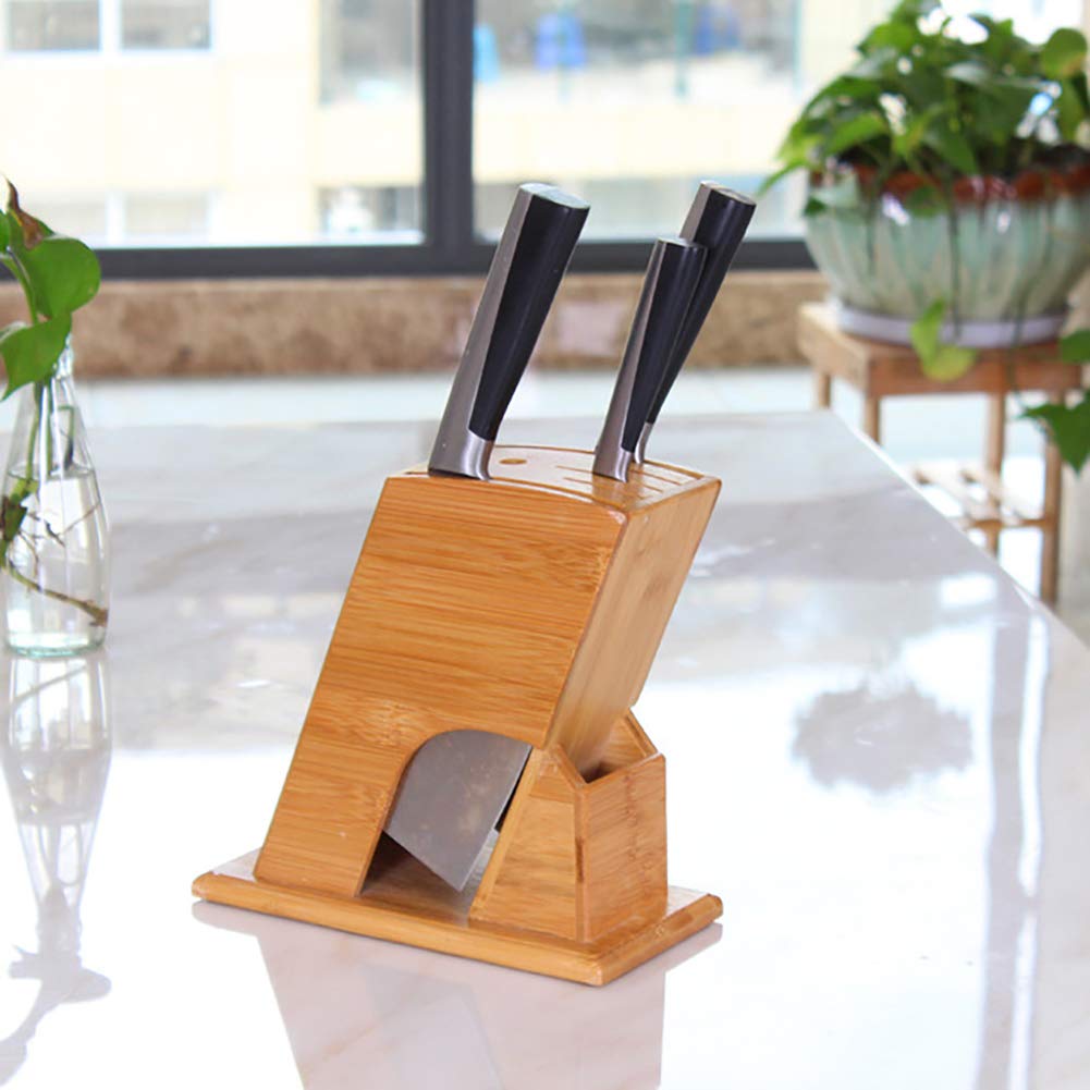Universal Bamboo Knife Block Rest Rack Knives Storage Universal Knife Block Bamboo Knife Holder Stand Organiser with Slots for Scissors