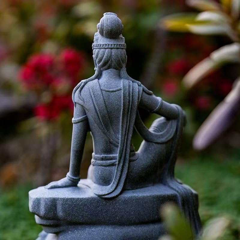 Estatua buda Guanyin de piedra arenisca para acuario miniatura 5