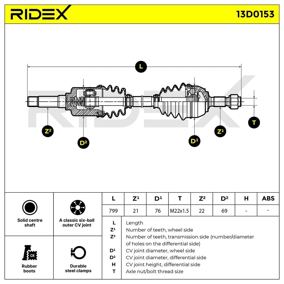 RIDEX 13D0153 Semiasse Anteriore Destra Compatibilità con CITROËN SAXO S0, S1