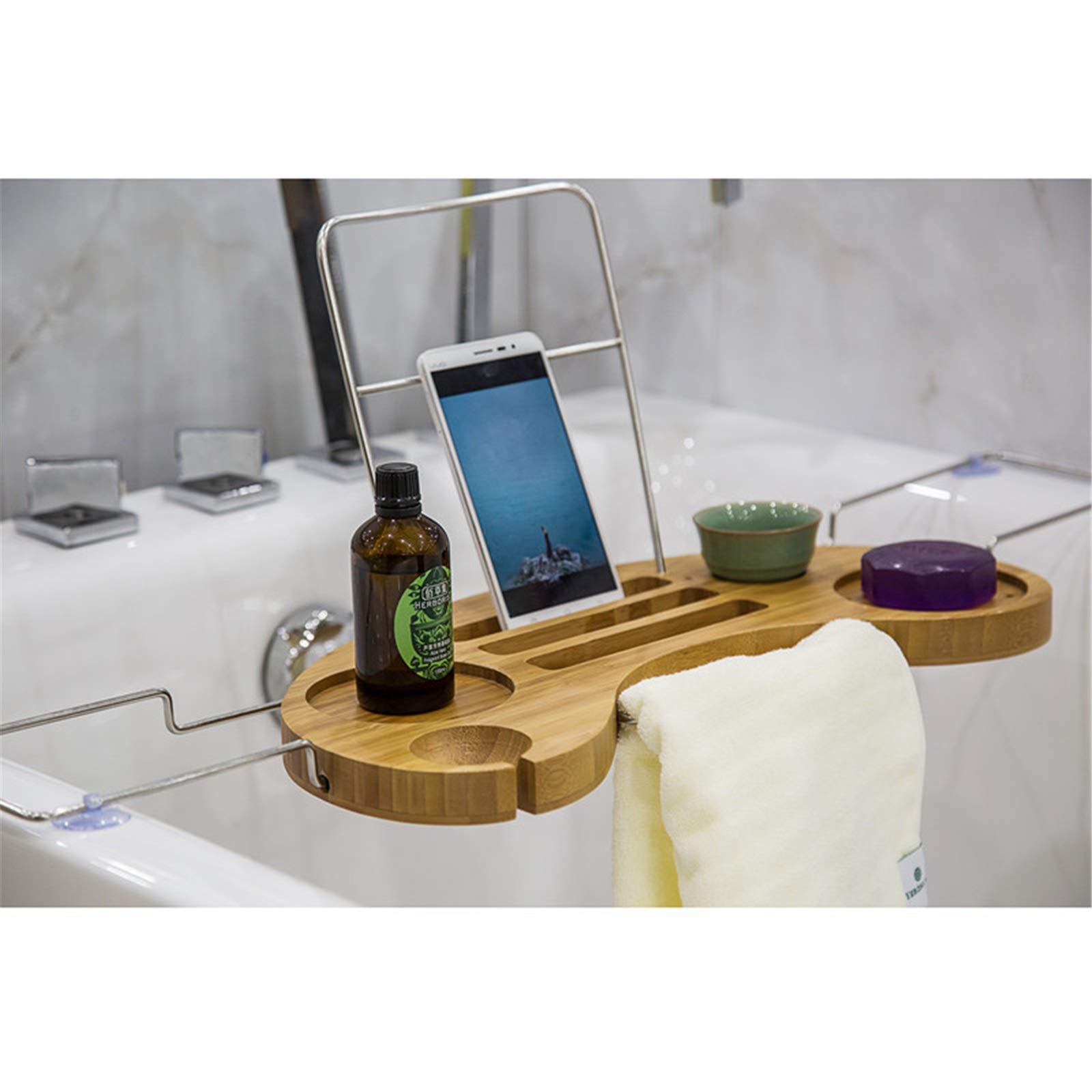 Bandeja de bañoBañera de bambú Retráctil Multifuncional Bandeja de baño Bandeja de bañera (Color: Color de la Imagen, Tamaño: 75x16x2.6cm)