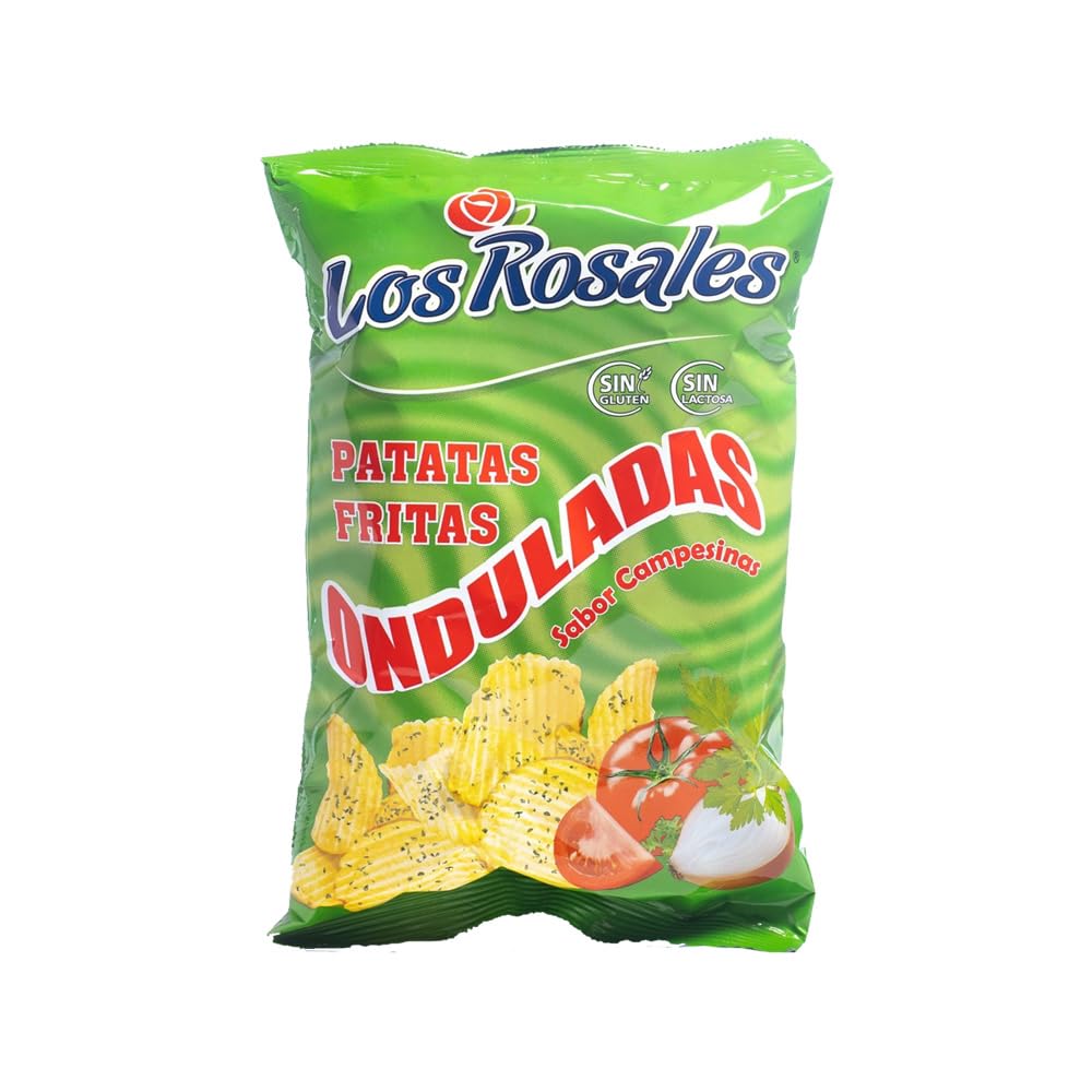LOS ROSALES Patatas Fritas Onduladas Sabor Campesinas Caja 15 Bolsas, patatas fritas, snacks y aperitivos, patatas fritas sin gluten sin lactosa, snacks…
