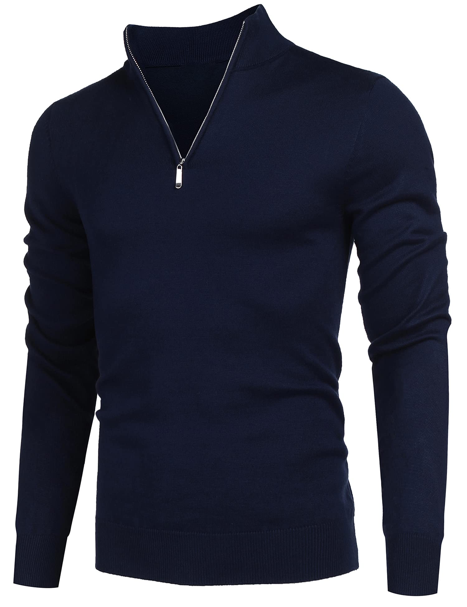 Coofandymens Quarter Zip Up Sweaters Slim Fit Lightweight Mock