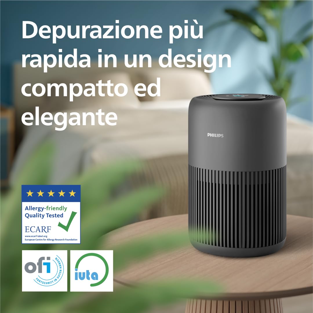 Philips Purificatore d'aria Serie 900, filtro HEPA NanoProtect + carbone attivo, CADR 250m³/h per allergici 65m², silenzioso, intelligente ed efficiente dal punto di vista energetico (AC0951/13)