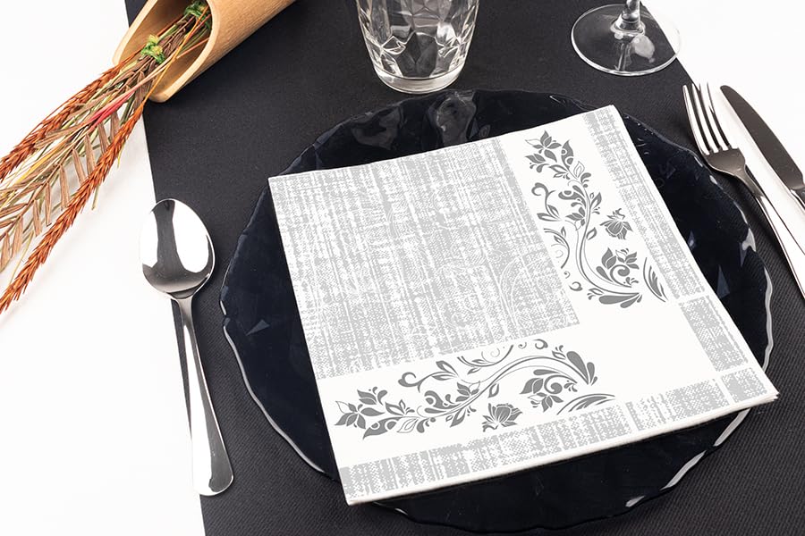 Servilleta Compostable de Bambú Bambulux® 48x48 cm | Pack 240 uds | Tela ecológica, biodegradable y resistente | Hostelería, eventos y restauración sostenible | Deco Venecia Gris