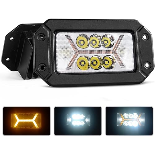 Chelhead Flush Mount Led Light Bars with Amber DRL 24W Spot Flood Combo Off Road Backup Driving Lights Fog Lamp Compatible with Jeep Ford Bumper ATV UTV SUV Truck Boat