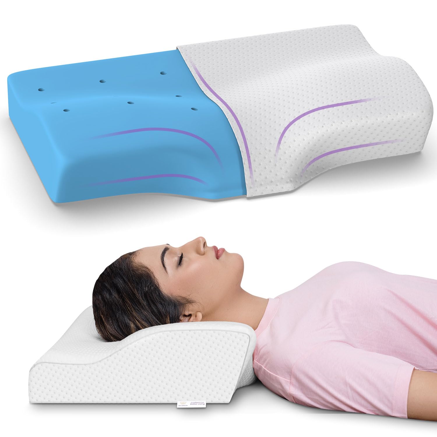 MY ARMOR Cool Gel Cervical Pillow for Neck Pain Spondylitis Neck, Orthopedic Memory Foam Pillow for Sleeping, Neck Support Contour Pillow for Shoulder Pain, Regular Size - 18.5 x 11 x 3.5 Inches