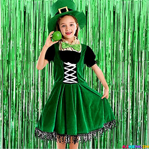Image of 4 Pack 3.2Ft x 8.2Ft Green Foil Fringe Curtain Backdrop, Metallic Tinsel Foil Fringe Streamers Curtains Background for Photo Booth, Birthday, Wedding, St Patrick Day Party Decoration