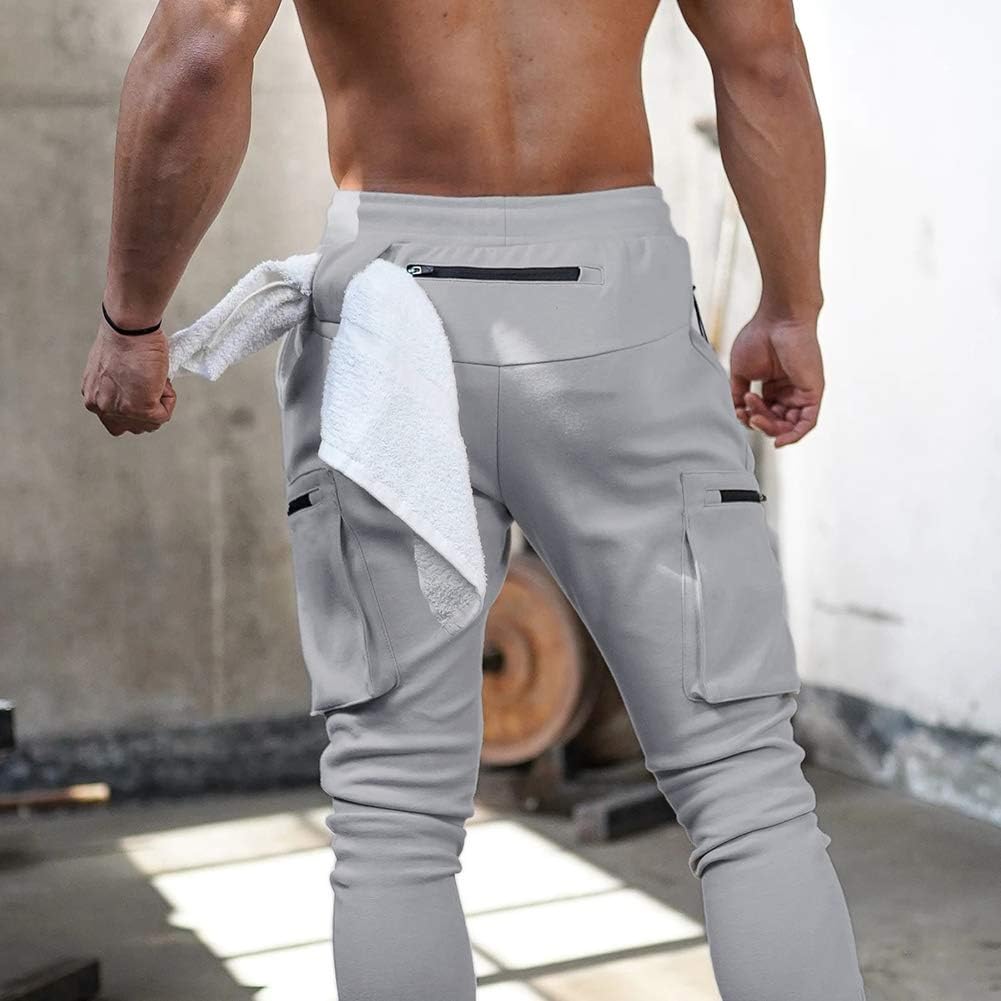 MECH-ENG Men's Active Tack Jogger Pants Fitness Tapered Sweatpants Slim Fit Trousers with Zipper Pockets - Image 2