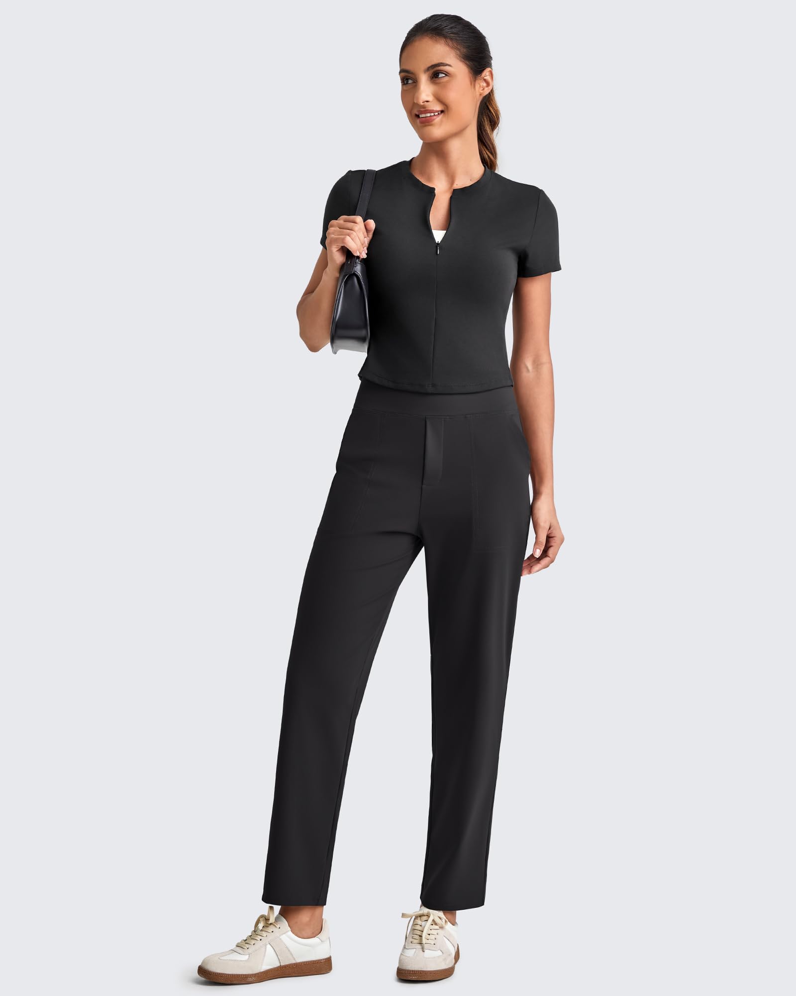 G4Free ShiftReady - Pantalones de yoga para mujer, con bolsillos, elásticos, informales, de negocios, pantalones de trabajo, pantalones de viaje | Dos bolsillos laterales, bragueta falsa, pierna recta, elegante y drapeado, absorción de humedad, resistente