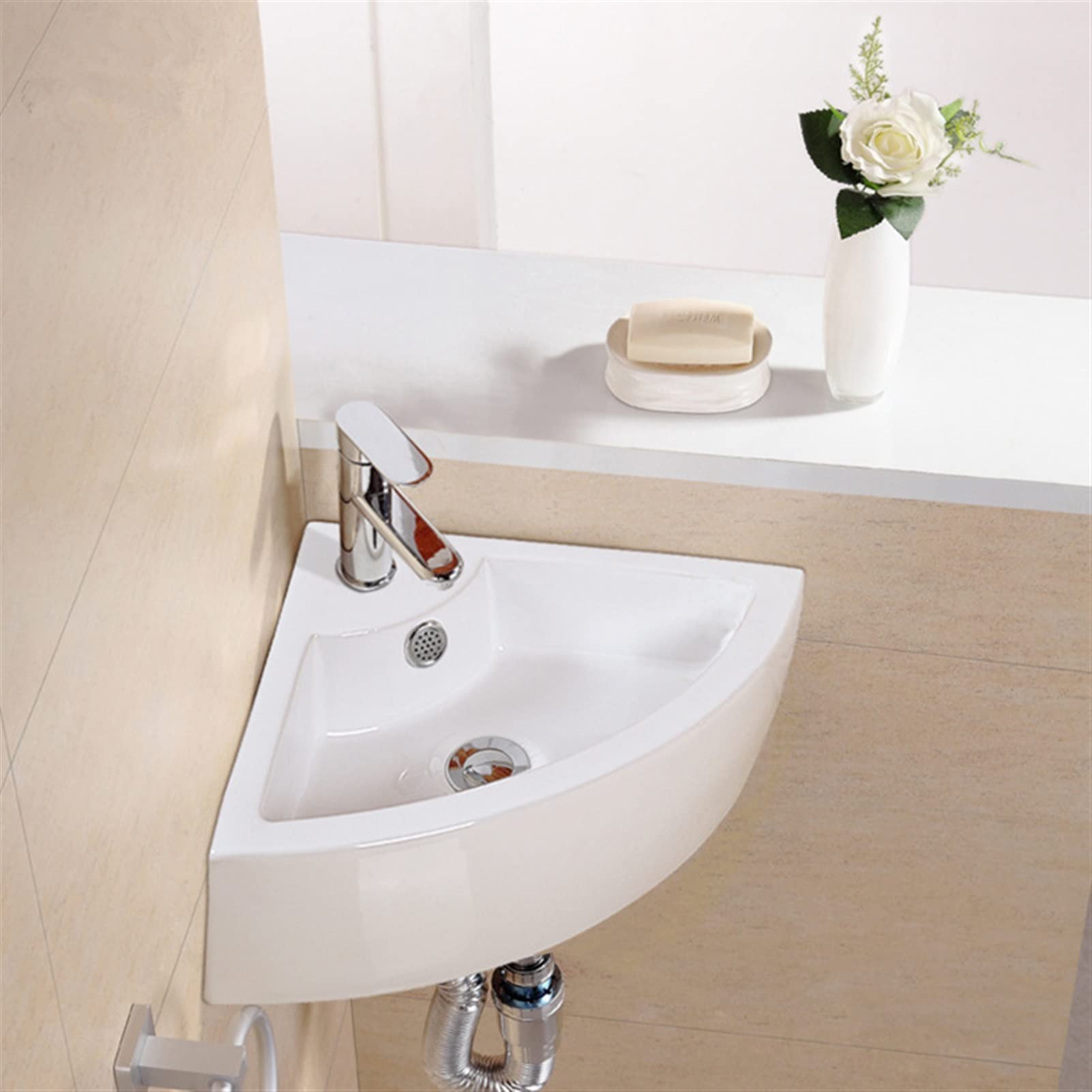 Umywalka Łazienkowa Biała, Mała, Narożna, Do Montażu Na Ścianie? Trójkątna, Porcelanowa, Ceramiczna, Do Montażu Na Ścianie, Mini Umywalka Łazienkowa, Umywalka Nablatowa,