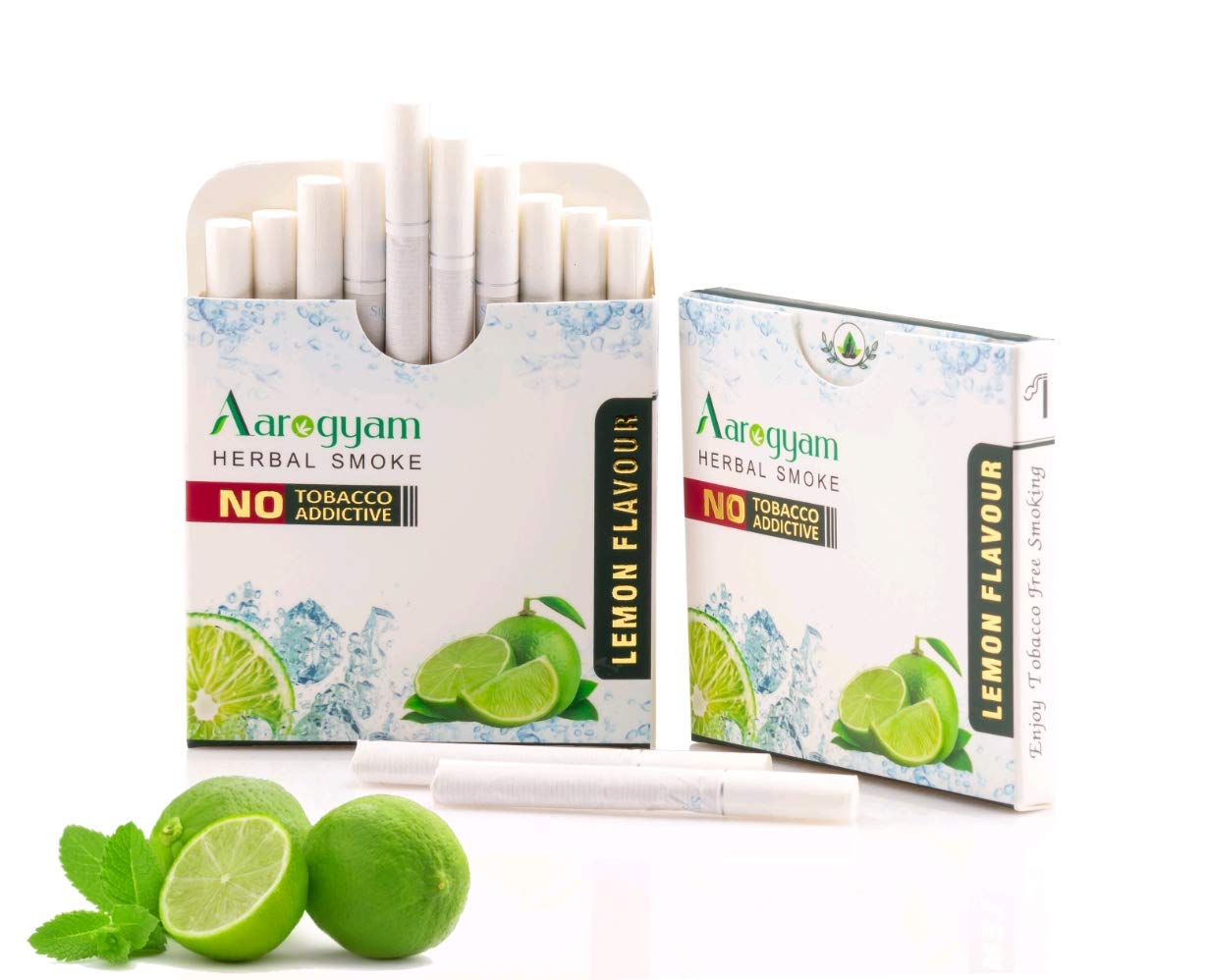 aarogyam herbals 100% tobacco & nicotine free cigarette for relieve stress & mood enhance product for smokers - (10 sticks in each packet) (lemon flavour, pack of 2)