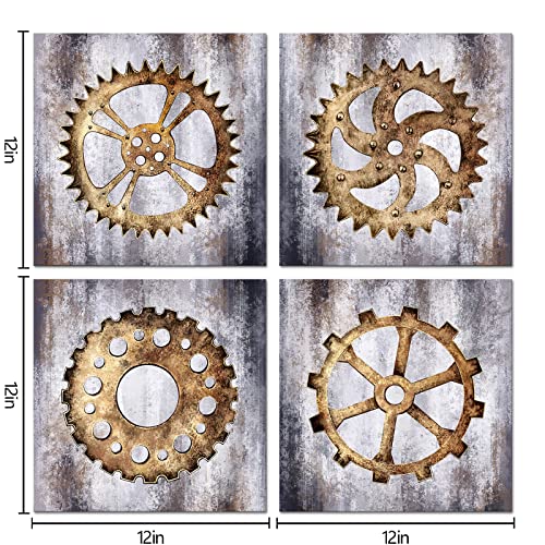 AtGoWac Steampunk Painting Mechanical Canvas Wall Art Rustic Gear Wheel Bar Art Framed Gallery Wrap Living Room Workshop Decor 12"x12"x4 Panels steampunk buy now online AtGoWac Steampunk Painting Mechanical Canvas Wall Art Rustic Gear Wheel Bar Art Framed Gallery Wrap Living Room Workshop Decor 12"x12"x4 Panels steampunk buy now online