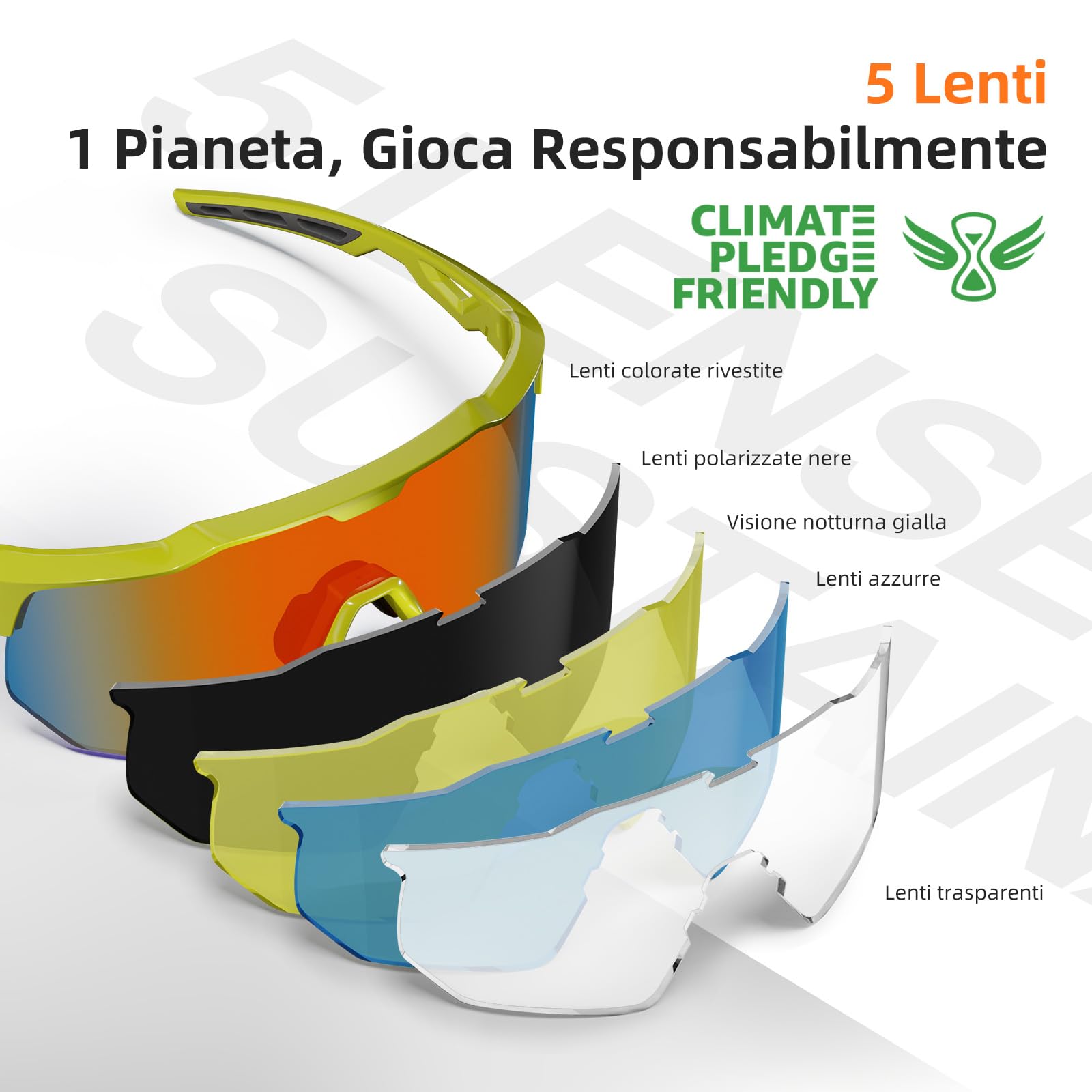 HAAYOT Occhiali da Ciclismo Polarizzati per Uomini Donne Sport Occhiali da Sole con 5 Lenti TR90 Telaio Mountain Bike Occhiali MTB Occhiali Corsa Pesca 5