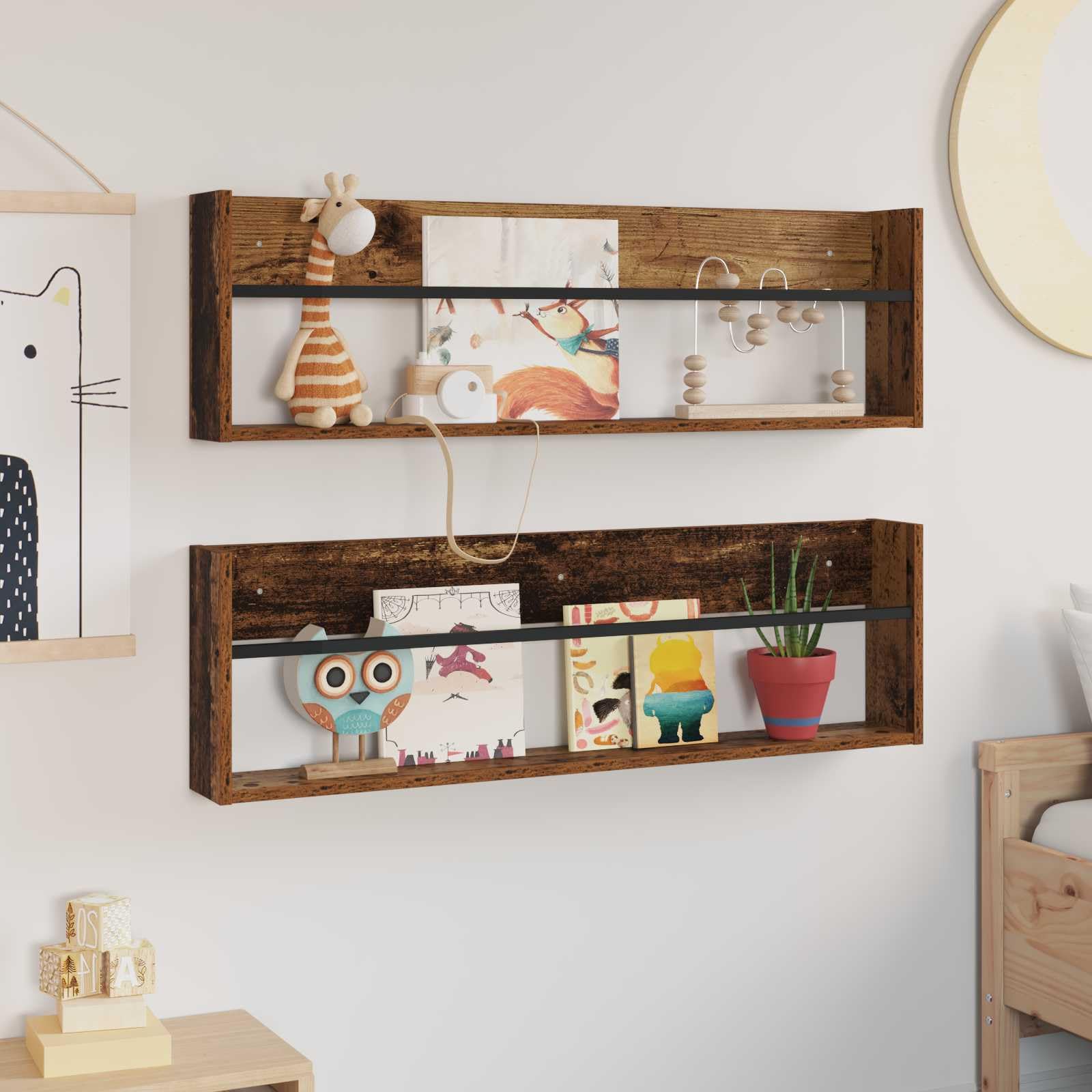 Wandmontiertes Regalbrett 2 Stück Magazinregal Altholz 100 x 12 x 30 cm Holzwerkstoff für Zeitschriften und Büroorganisation