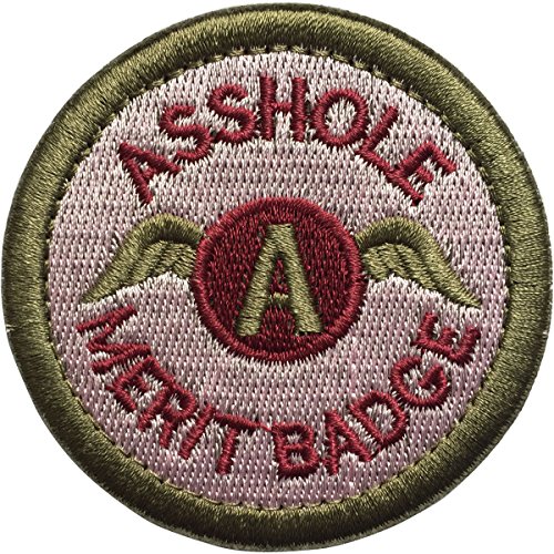 SpaceAuto Asshole Merit Badge Military Tactical Morale Funny Patch - 2.48" inches Diameter - Pink & Army Green