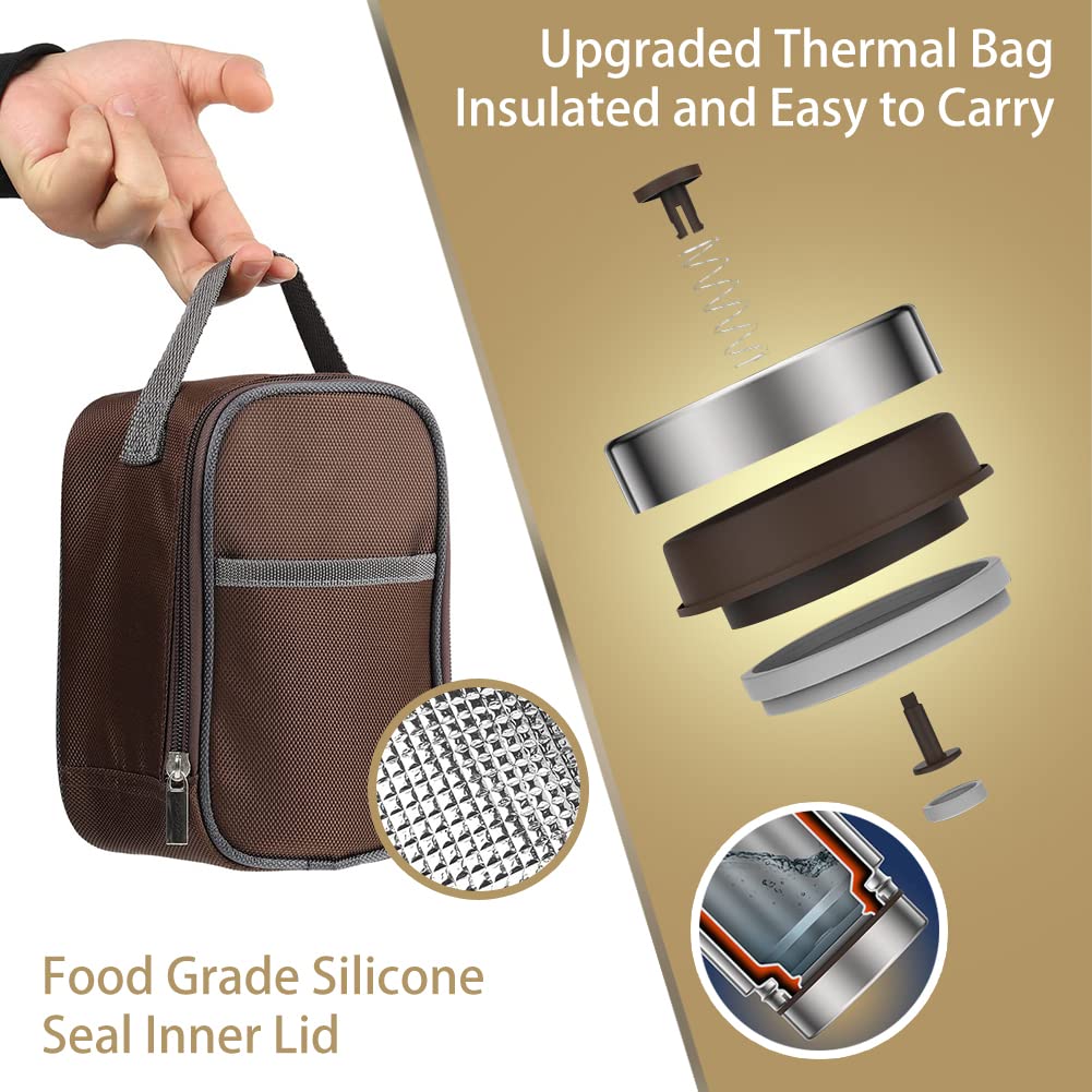 URFEDA Fiambrera térmica de acero inoxidable 316, 800 ml, sin BPA, con bolsa aislante y recipiente aislado para alimentos, fiambrera térmica para comida caliente, comida para bebés, comida, sopa