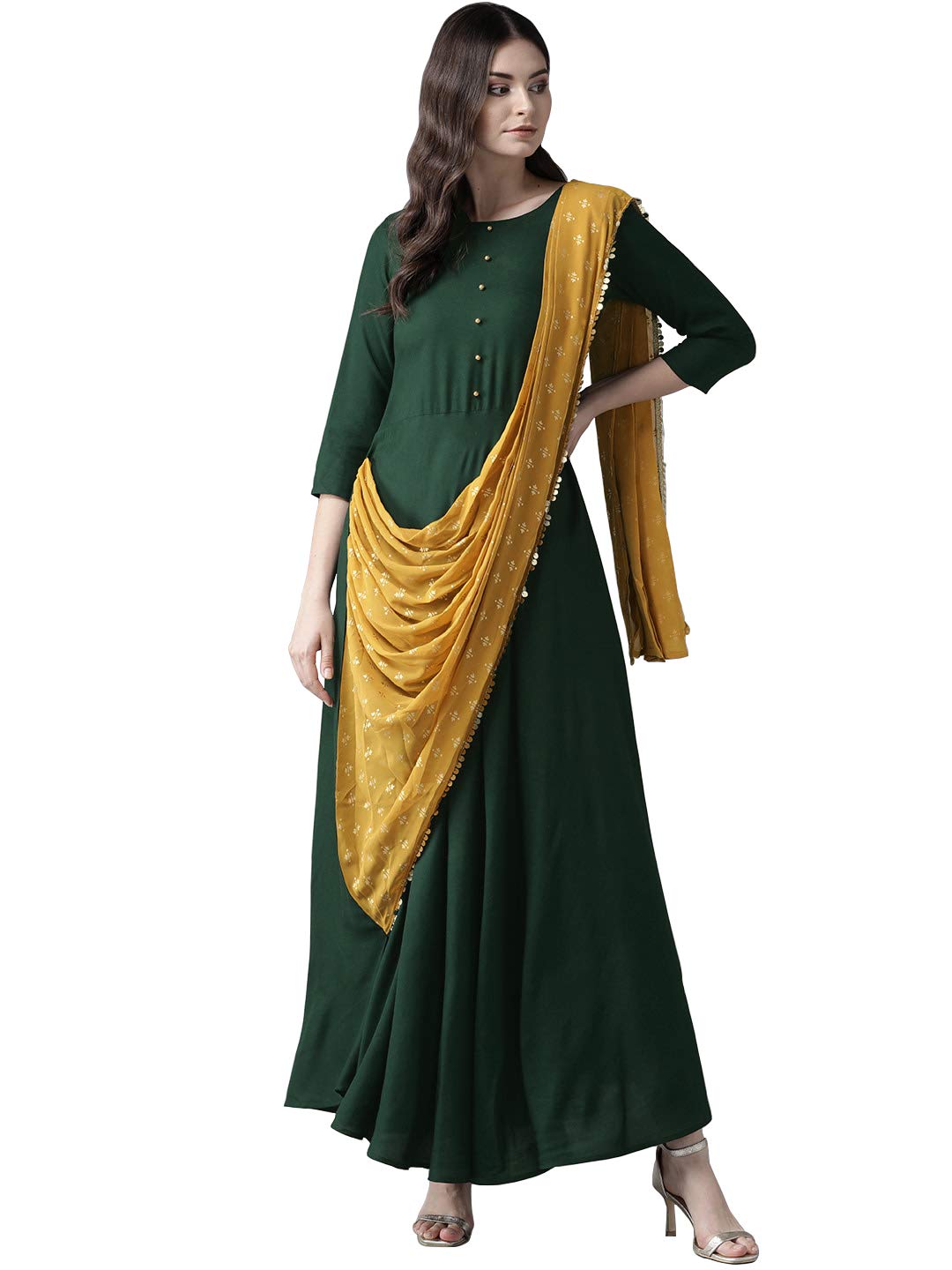 AhalyaaWomen's Rayon Solid Kurta (AHKUCRFP-847), Dark Green, 36