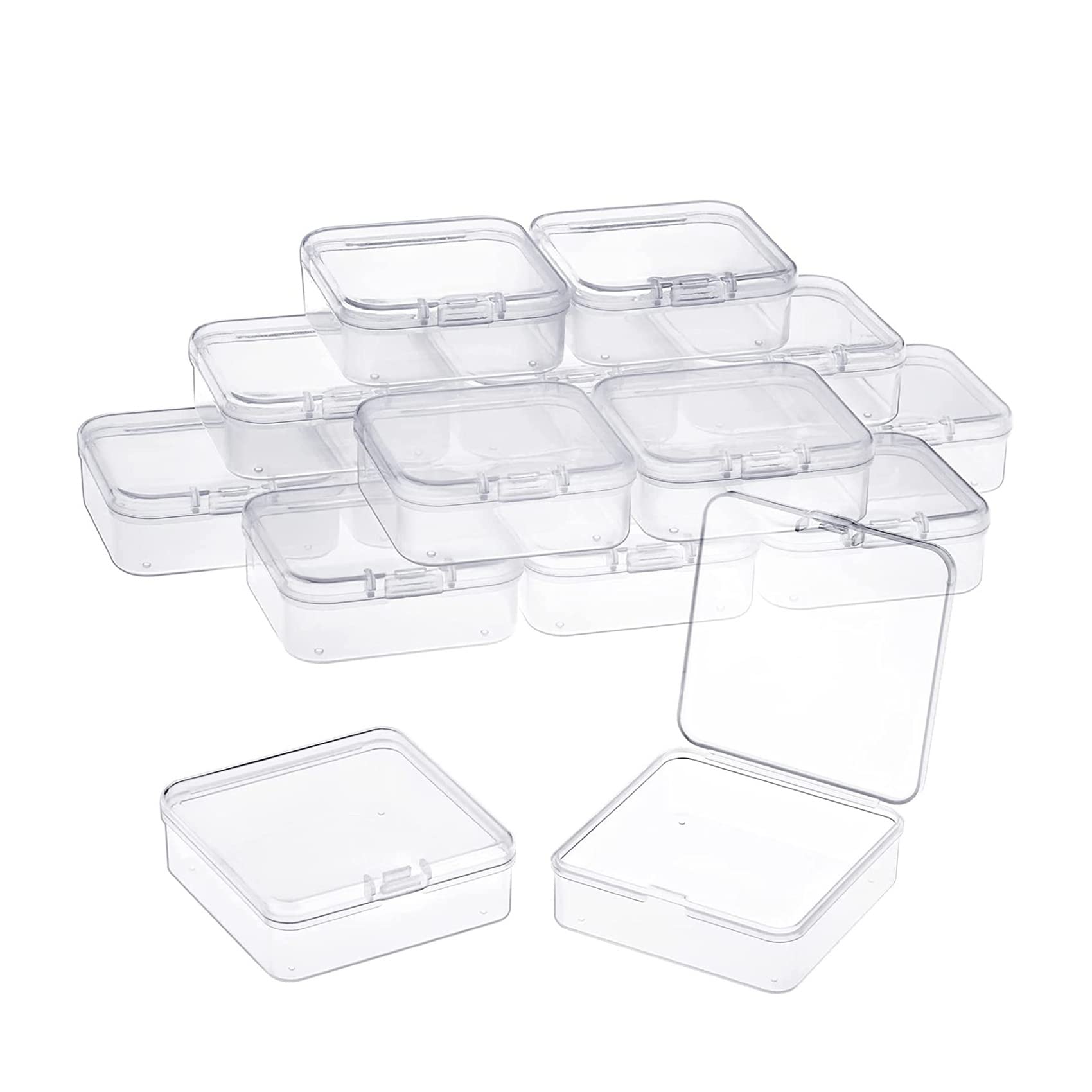 CTRLZS 16 Pack Clear Plastic Beads Storage Containers Box with Hinged Lid for Small Items, Beads (2.2X2.2X0.79In)