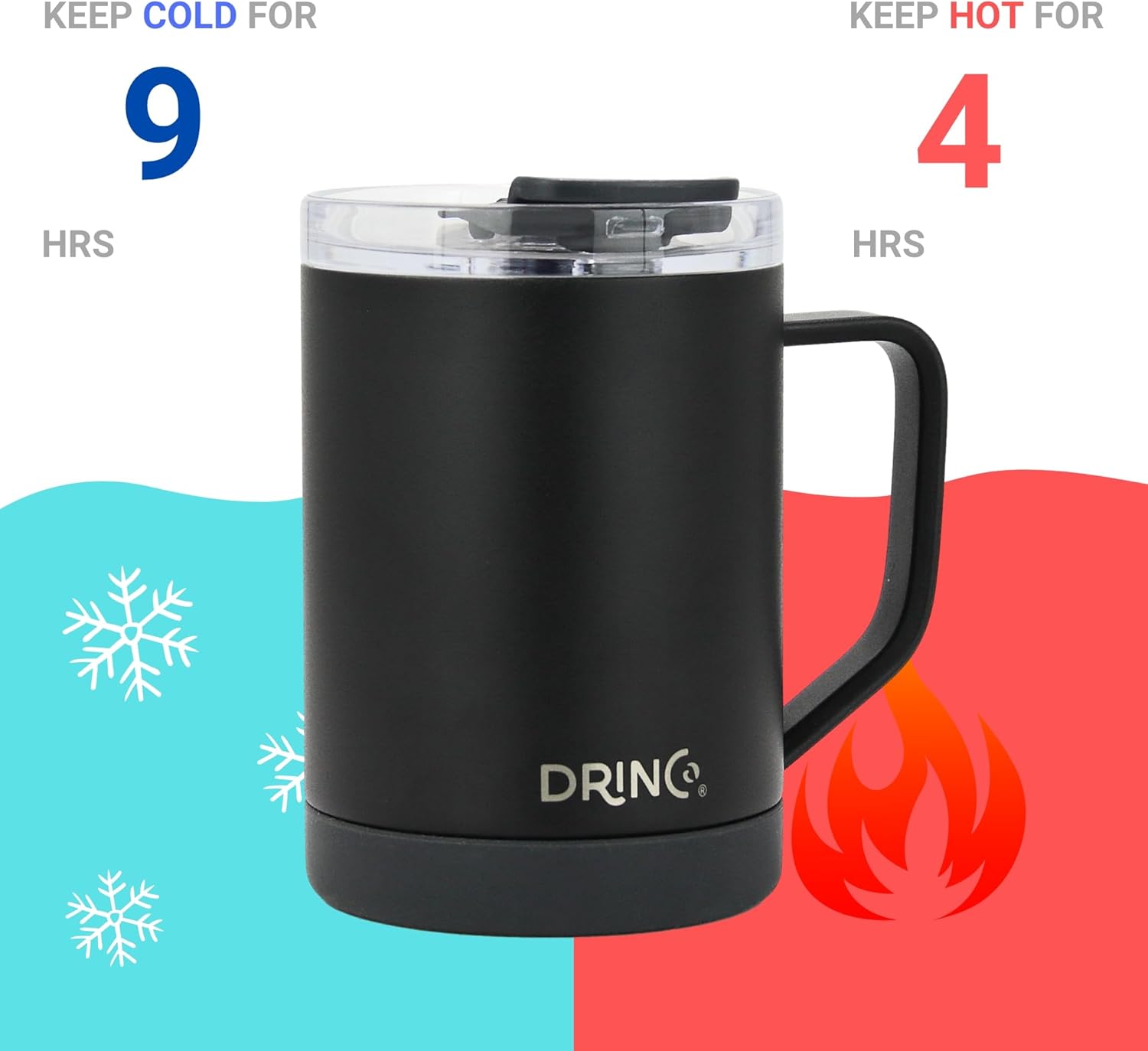 Drinco 16 oz Coffee Mug, Vacuum Insulated Camping Mug with Lid, Double Wall Stainless Steel Travel Mug Insulated Tumblers Coffee Mugs Coffee Cups Tea Cup (16oz Black) - Image 4