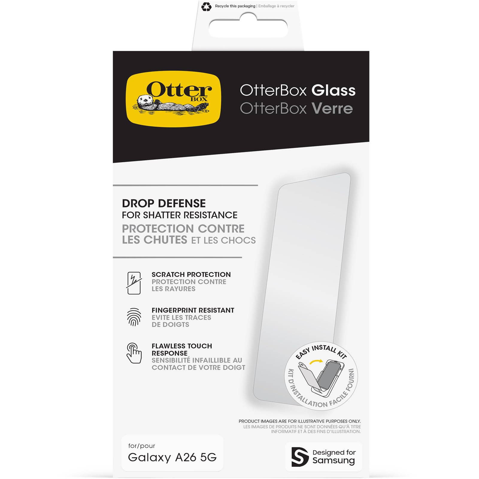 OtterBox Glass Screen Protector for Samsung Galaxy A26 5G, Tempered Glass, Scratch Protection, Drop Defense for Shatter Protection