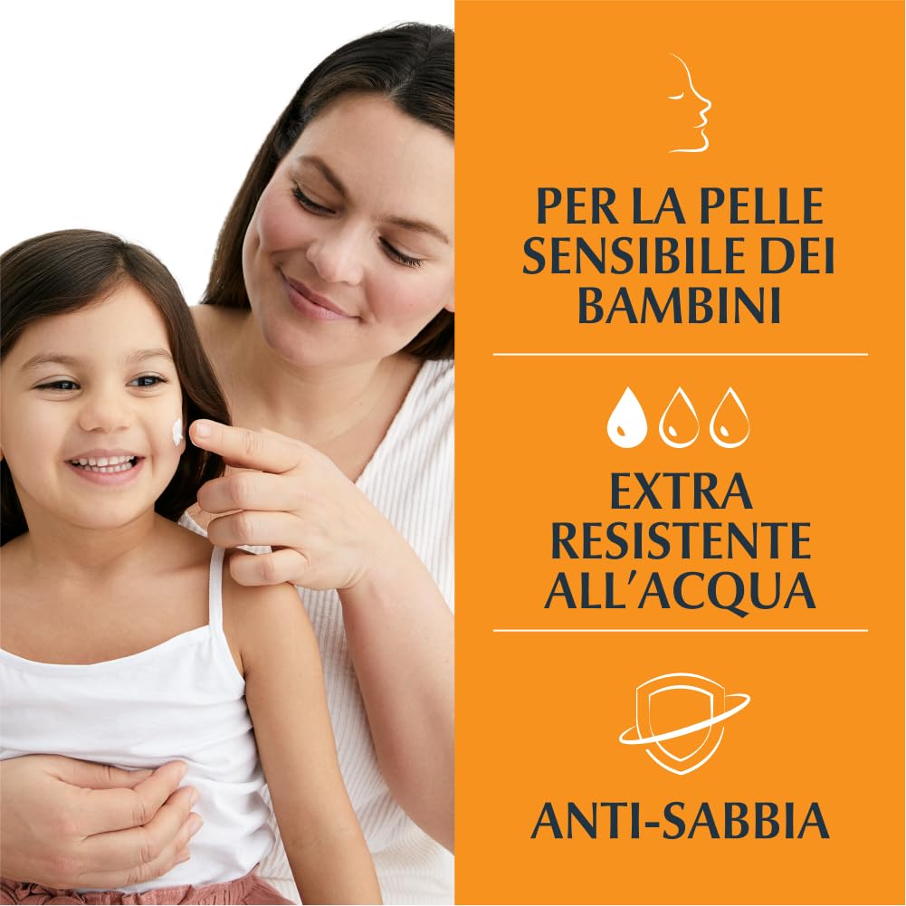 Eucerin Sensitive Protect Kids Dry Touch Sun Gel Cream SPF 50+ 200 ml, Crema solare 50+ bambini con filtri UVA/UVB, Protezione solare 50+ bambini resistente all'acqua, Pelle sensibile, Senza profumo