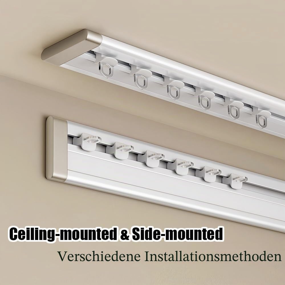Stumme Vorhangschiene, 6 mm (0.2 in) ultradünne Vorhang-Schiene, Aluminium-Schiene für Decken- oder Wandmontage, glatt gleitend, ohne die Öffnung der Fenster innen und außen zu beeinflussen(1.20m/3.9
