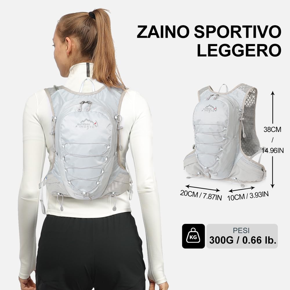 INOXTO Zaino da Corsa 5L - Leggero Zaino Idratazione con Strisce Riflettenti,Rete Traspirante per Outdoor, Maratona, Ciclismo, Alpinismo, Uomoe Donna