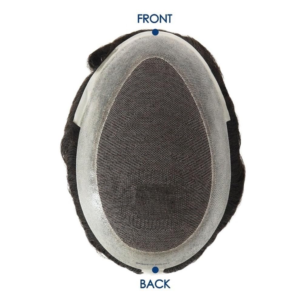 Men's Toupee Protesi capillare con base in capelli umani for uomo, con parte superiore in pizzo e perimetro in polyskin.(7x9)