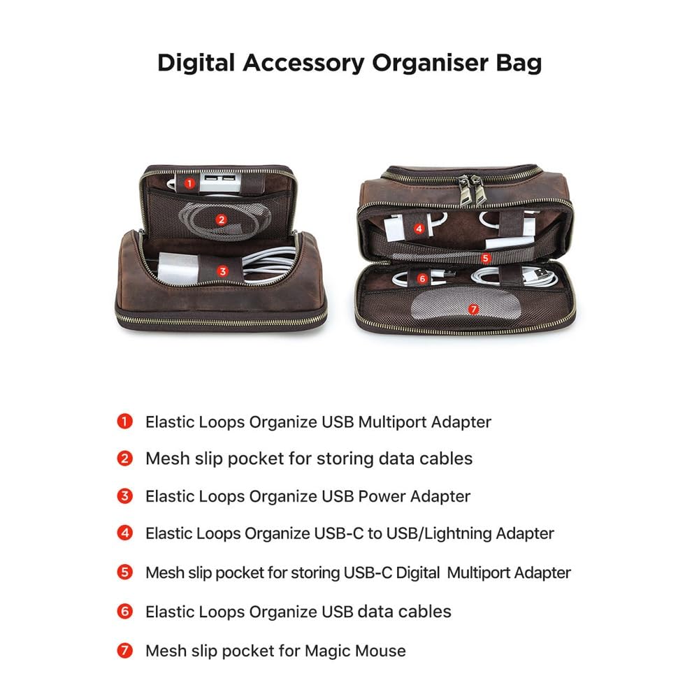 Bolsa organizadora de Cables de Viaje, Estuche Enrollable for Cargador con Cremalleras, Organizador tecnológico de Cuero for Banco de energía, Cables, artículos Esenciales de Viaje(Red)