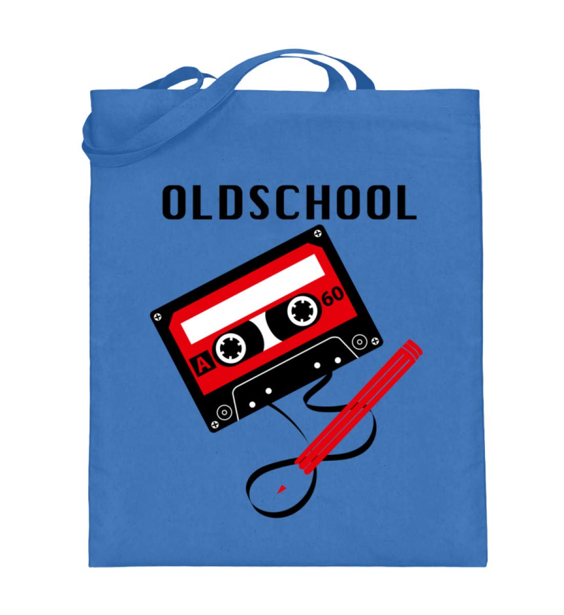 Cassette culte sac en jute bleu à longues anses robustes de 42cm